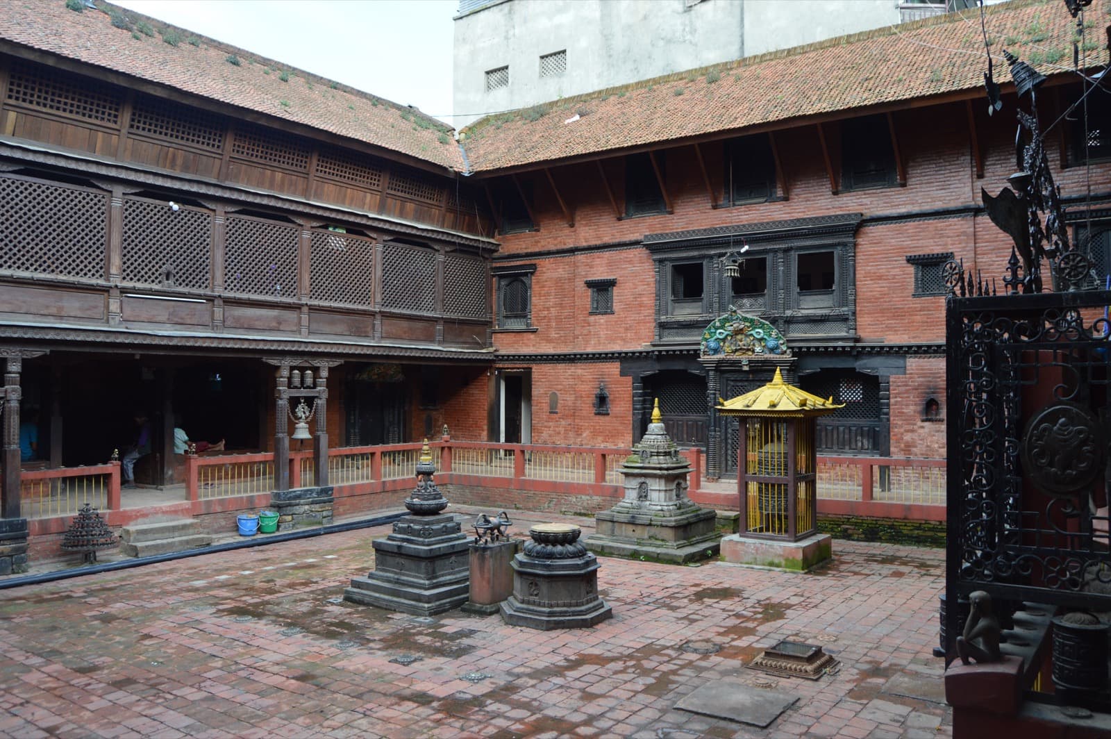 Interior courtyard of Guji Bahal showing traditional Newar monastery architecture