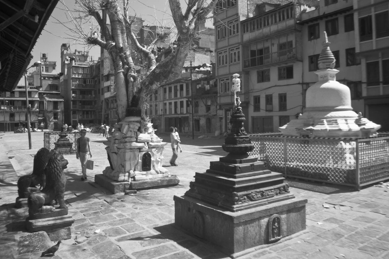 Stupas in the courtyard of Itum Bahal, the largest monastery courtyard in Kathmandu