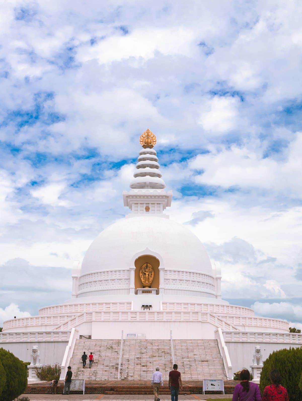 White dome of the World Peace Pagoda at Lumbini