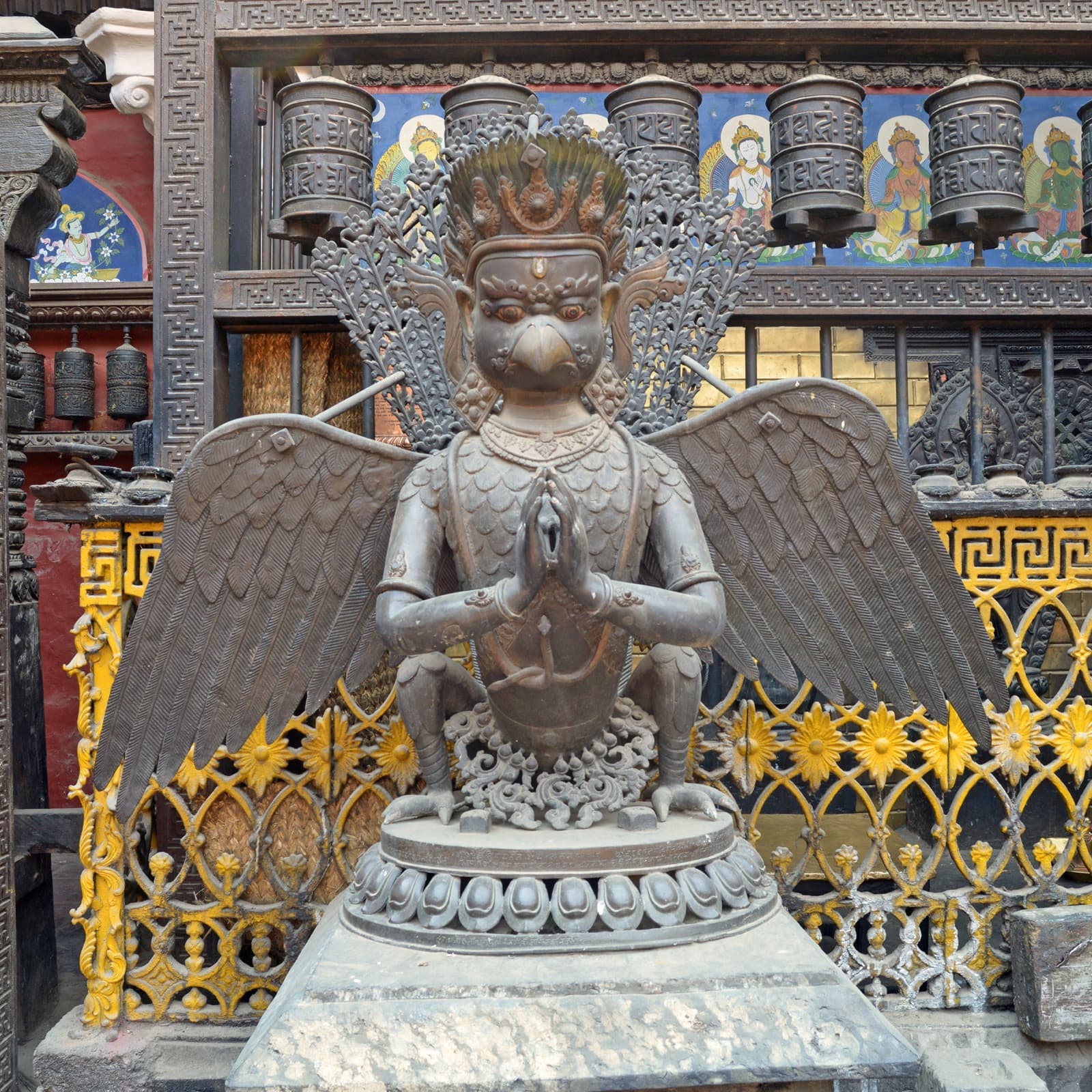 Ornate Garuda sculpture at Rudravarna Mahavihar