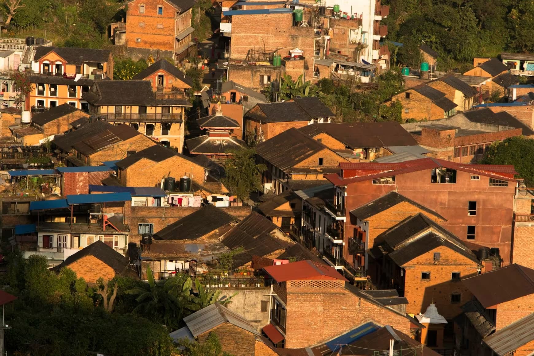 Aerial view of Bandipur traditional rooftops