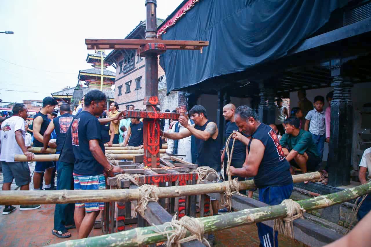 Chariots of the child gods and goddesses during Macha:ti Jatra, Deupatan