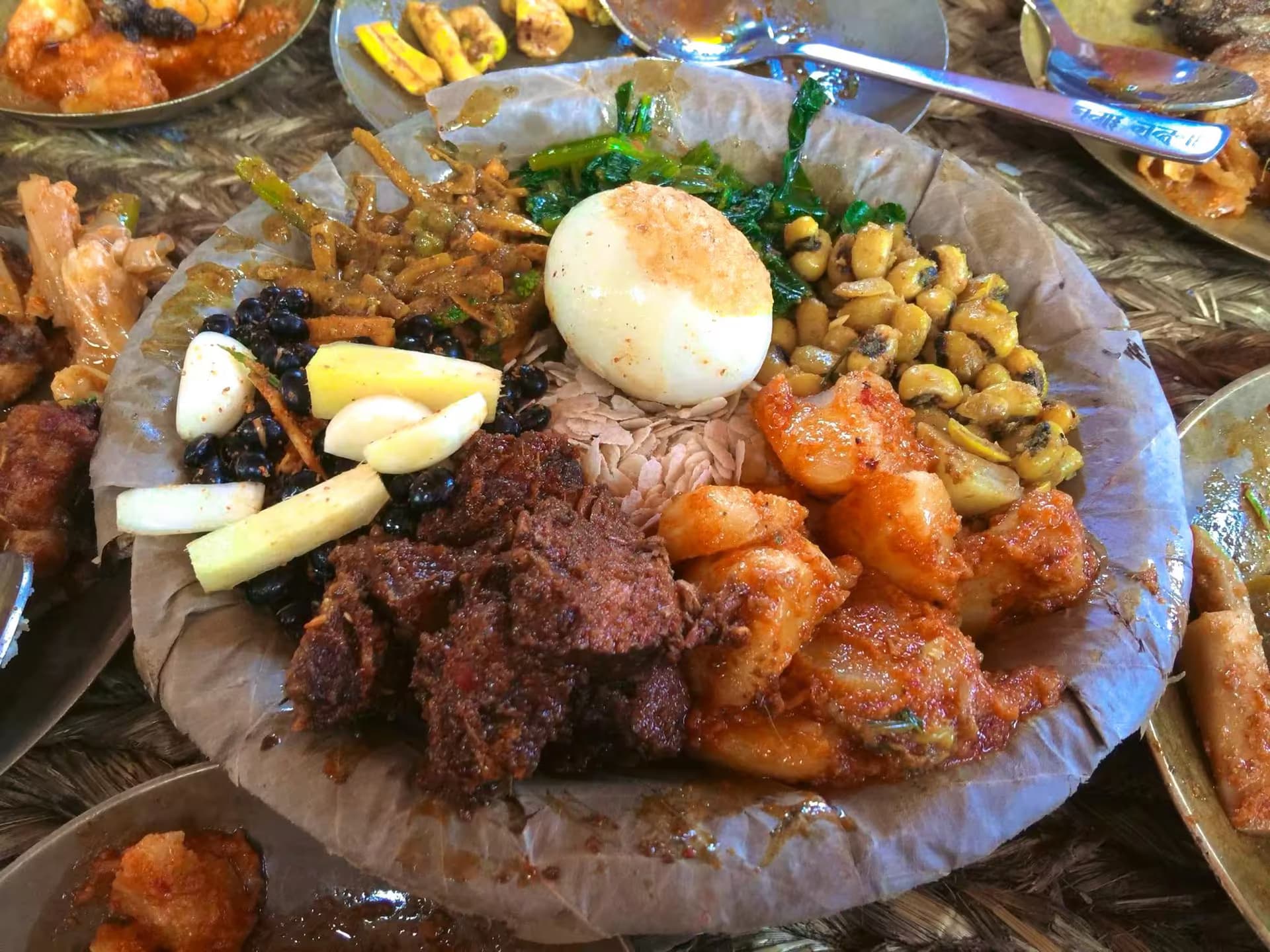 Newari khaja set with beaten rice