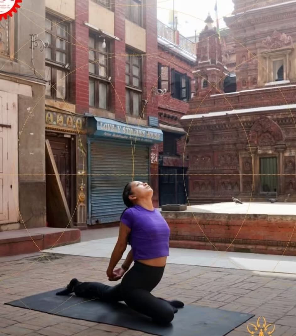 The restored Newari heritage courtyard in Patan where Yogamazing classes are held